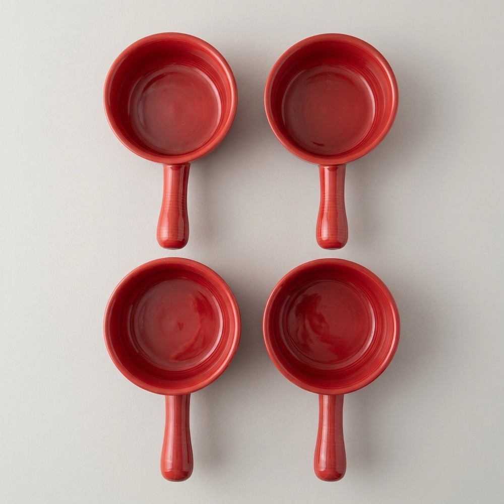 LE TAUCI Red Ceramic Soup Bowls with Handle Set of 4 French Onion Bowls